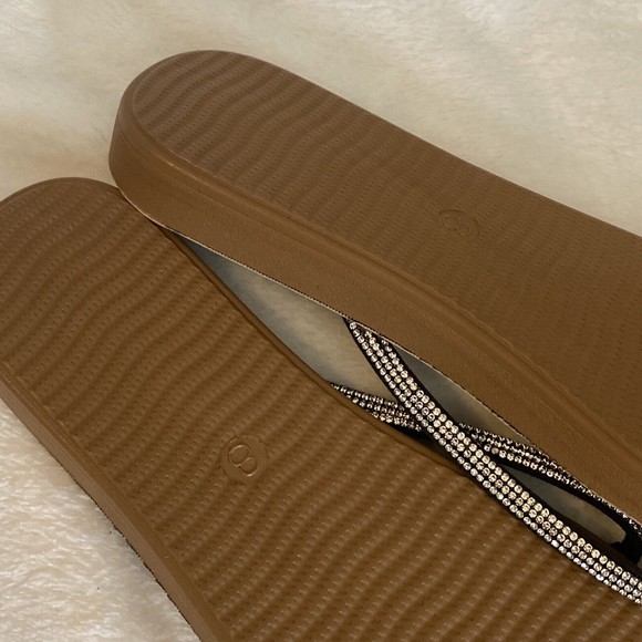 Ashley Blue Flip Flop Size 8 NEW Black with Silver Rhinestones Sandals Summer - Picture 8 of 8